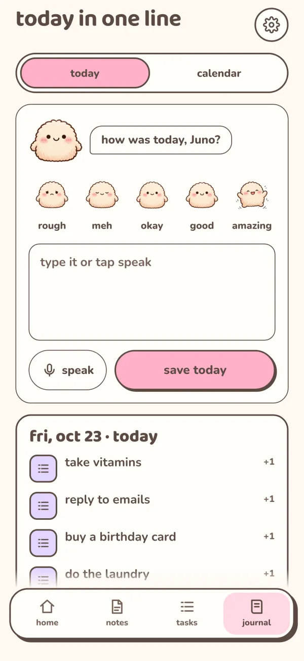 the journal screen
