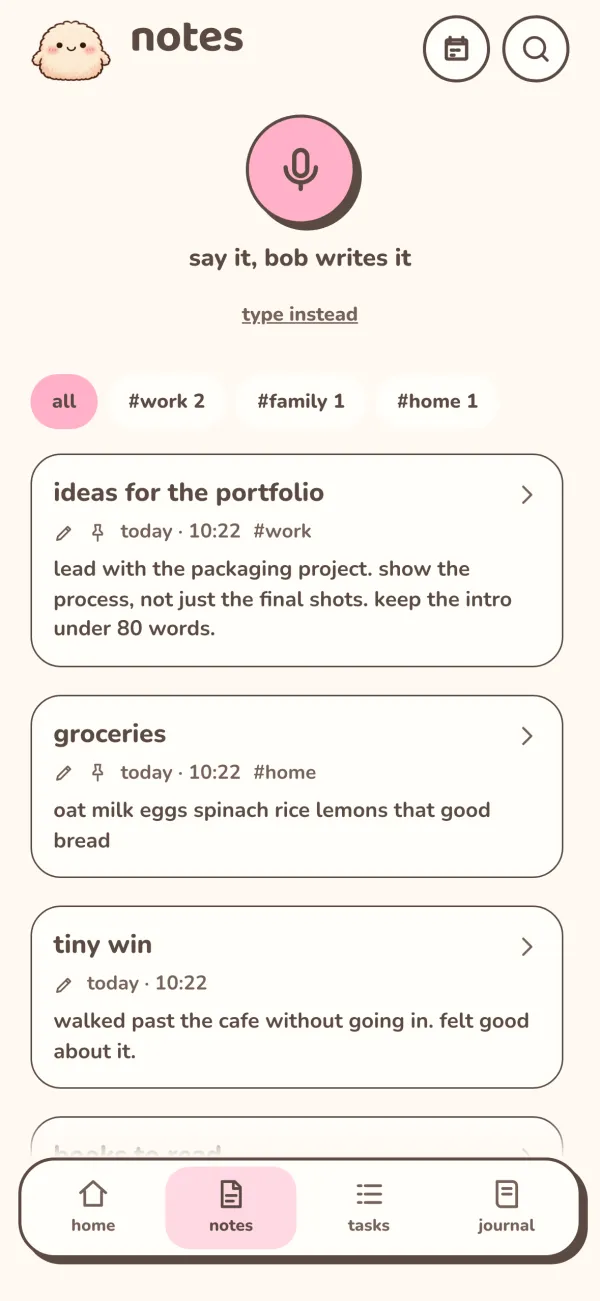 the notes screen